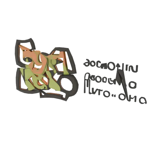 3D model of a graffiti logo with stylized orange and green letters, accompanied by Cyrillic text on the right, against a whit