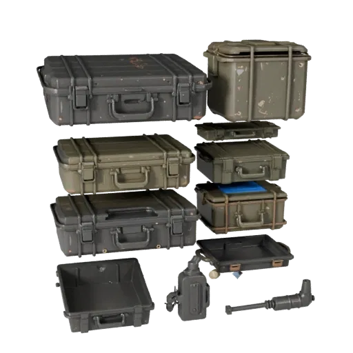 Military Style Ammo Case Stylized 3D model, stylized isometric render, showing plastic, usable openings.