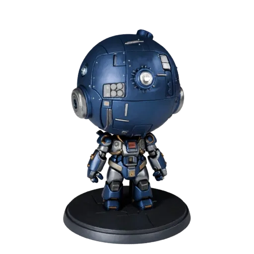 Chibi Robot Figurine collectible 3D model preview showing pose, studio close-up view, toy proportion and material detail