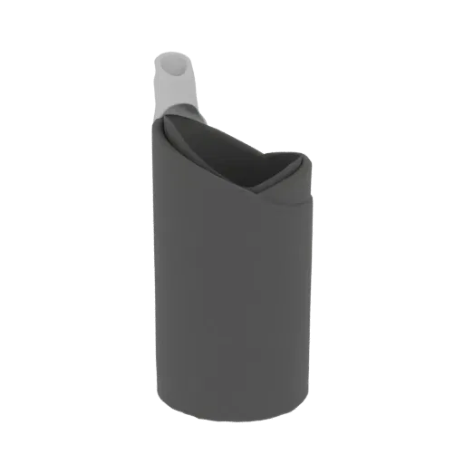 A 3D render of a dark gray napkin holder with a folded, fabric-like appearance, set against a black background.