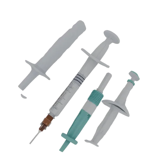 Diagnostic Syringe Model High Poly 3D model, close-up studio render, showing stainless steel, handheld tool scale.