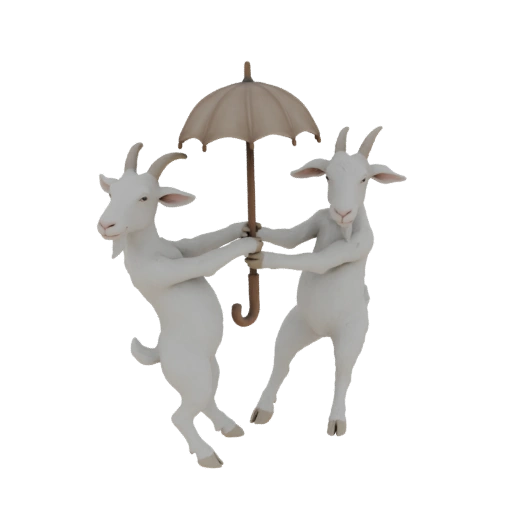 Two Goats Sharing an Umbrella 3D Model