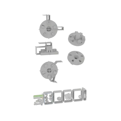 3D model preview of an industrial gear assembly with multiple interconnected gears, levers, and mechanical components.
