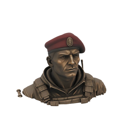Bronze Military Bust with Red Beret