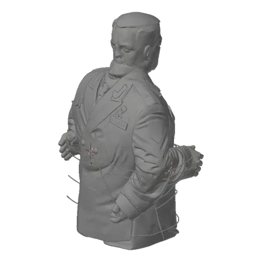 3D model render of a military officer's bust in a gray material, wearing a detailed uniform with medals.