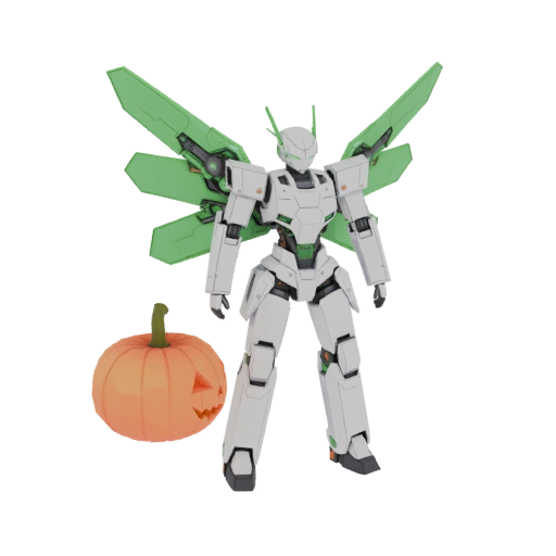 Halloween Robot with Wings and Pumpkin