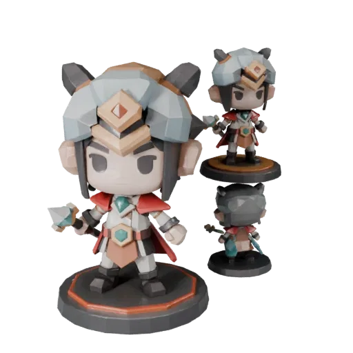 Chibi Fantasy Figurine low poly 3D model preview showing pose, three-quarter game view and surface detail