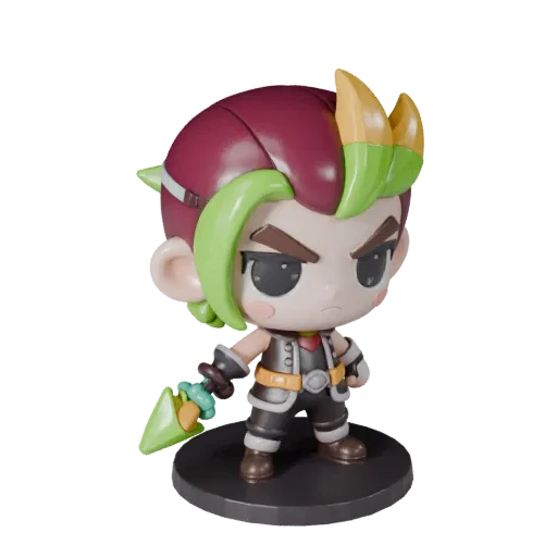 Chibi Figurine stylized 3D model preview showing pose, three-quarter game view, toy proportion and material detail