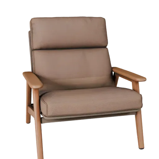 Modern Lounge Chair High Poly 3D model, home interior, close-up studio render, wood detail.