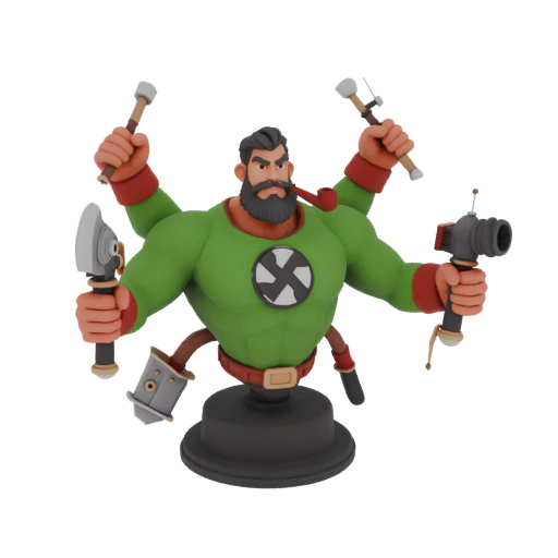 Superhero Bust with Beard and Four Arms