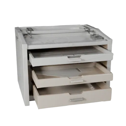 Home Office File Tray Low Poly 3D model, game viewport three-quarter view, showing plastic, desk-scale silhouettes.
