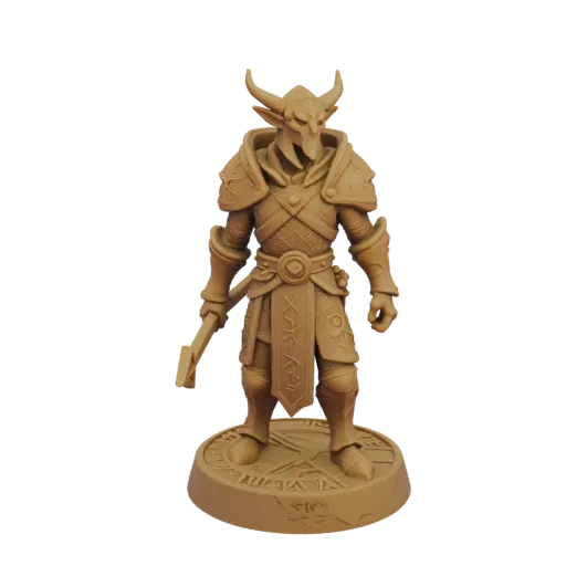 Miniatura STL de Feiticeiro Tiefling Medieval, render de mesa em três quartos, miniatura de mesa imprimível em resina com pos
