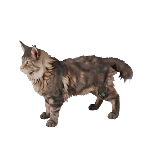 Modelo STL Maine Coon High Poly, vista de exibição isométrica, figura animal pronta para impressão com anatomia clara, massa