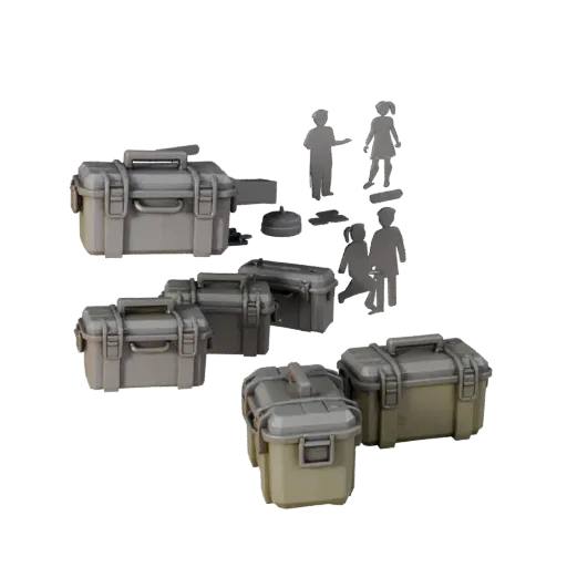 Military Style Ammo Case Low Poly 3D model, game viewport three-quarter view, showing plastic, usable openings.