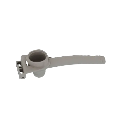 Modèle 3D d'un bras d'aspersion de lave-vaisselle gris clair avec un moyeu central et un long bras extensible.
