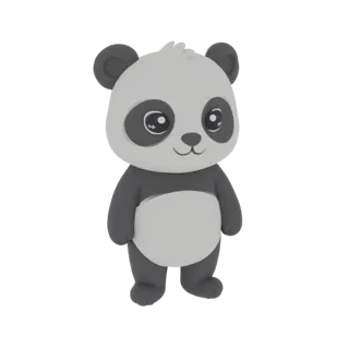Un rendering 3D di un panda carino e cartoonesco in piedi con grandi occhi e un sorriso amichevole, isolato su uno sfondo bia