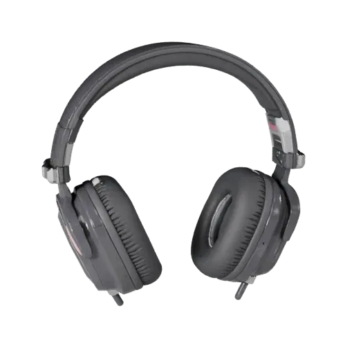 Retro Headphones 3D model, three-quarter front view, AR viewer studio render, showing soft ear pads, wearable scale.