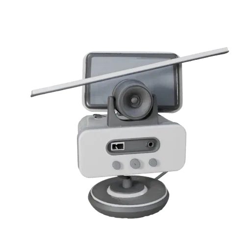 Minimal Webcam Stylized 3D model, stylized isometric render, showing plastic shells, desktop scale.