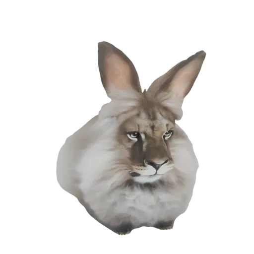 Un modèle 3D de créature hybride avec une crinière de lion et de grandes oreilles et un corps duveteux de lapin.