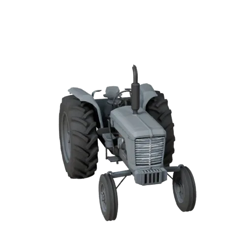 Low-Poly-Oldtimer-Traktor 3D-Modell, Drei-Viertel-Spiel-Viewport, Low-Poly-Fahrzeug-Asset mit großem Hinterradverhältnis, fre