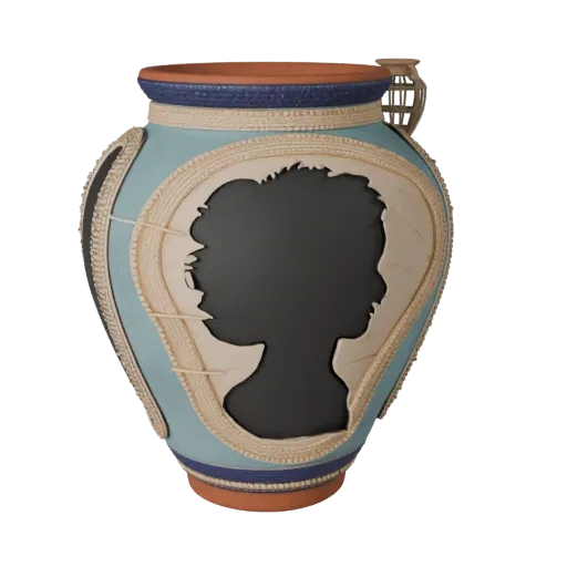 Boho Vase render detail 3D model, side view studio render, with clean topology and PBR shading on the decor.