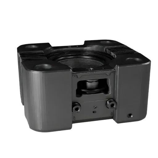 Modular Bearing Block High Poly 3D model, close-up studio render, showing machined metal, precise part geometry.