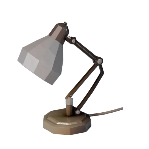 Art Deco Desk Lamp Low Poly 3D model, office, game viewport three-quarter view, metal detail.