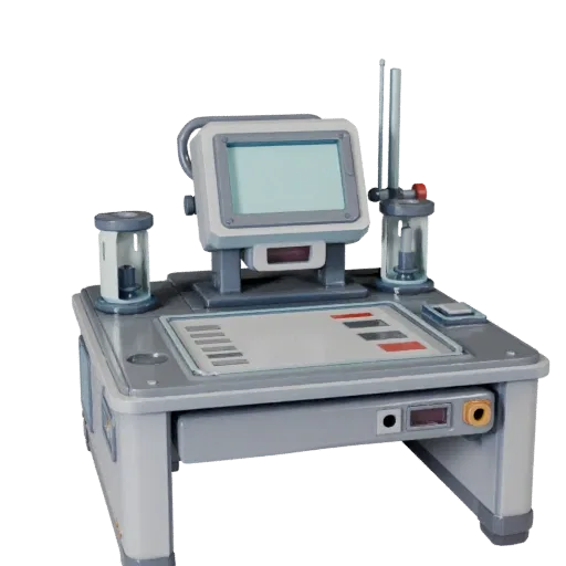 Clean Room Scanner Device Stylized 3D model, stylized isometric render, showing clean metal, bench-top devices.