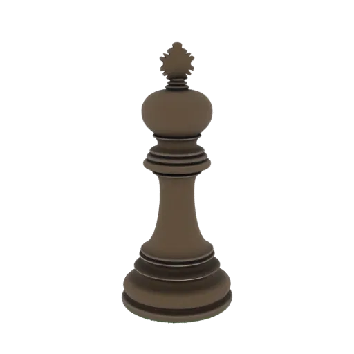 A 3D render of a classic chess king piece with a matte brown finish, standing against a white background.