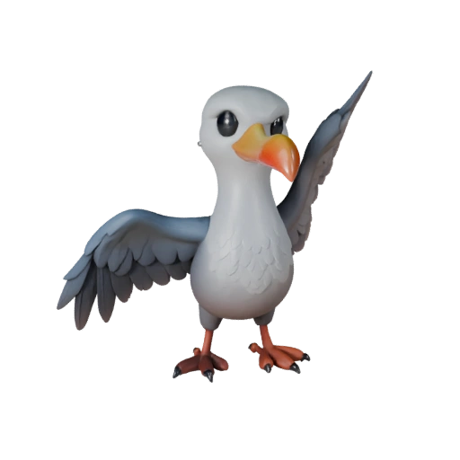 Modelo 3D de Albatroz de Desenho Animado - Asset Estilizado para Animação | PBR