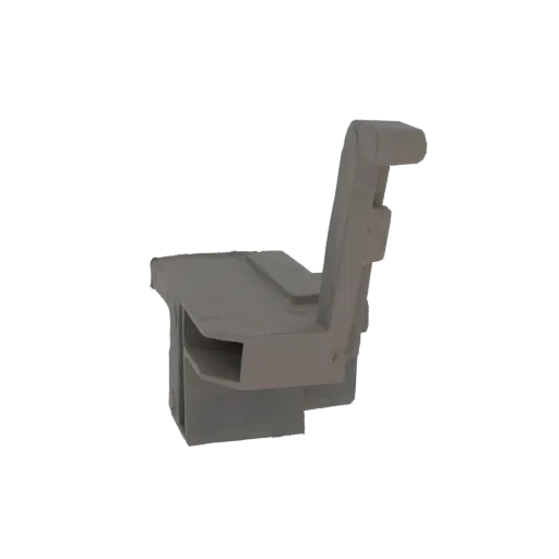 Modèle 3D d'une chaise de bureau moderne grise avec dossier de soutien et base à cinq branches, vu de côté sur fond noir.