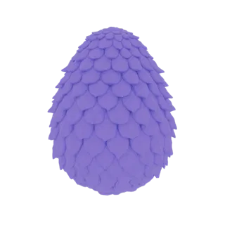 Una representación 3D de un huevo de dragón morado cubierto de escamas detalladas, sobre un fondo blanco.