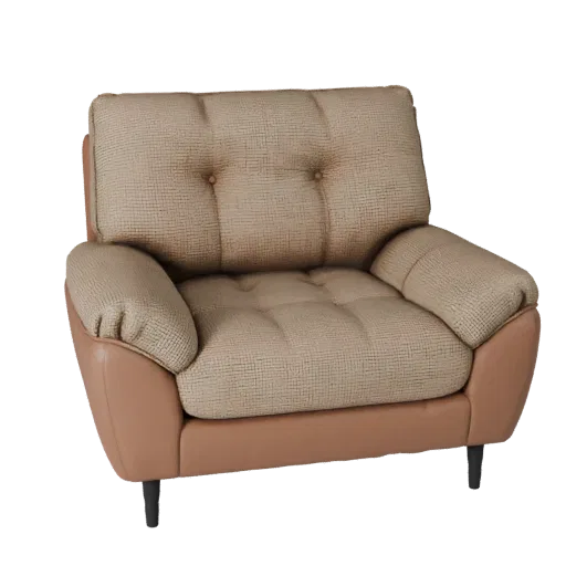 Tufted Modular Couch Modular 3D model, living room, isometric modular kit view, woven fabric detail.