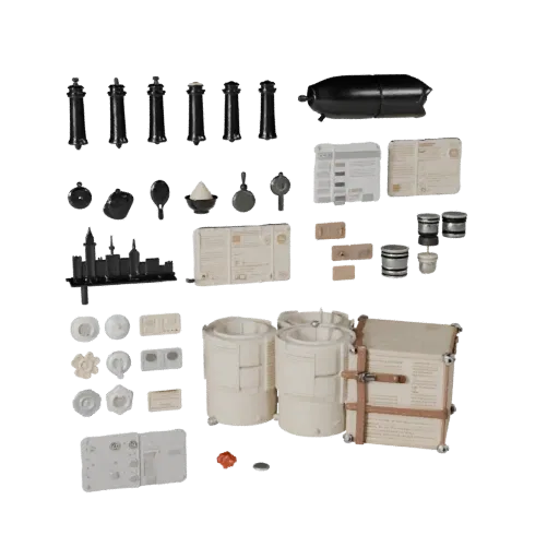 Urban Candle Cluster Modular 3D model, isometric modular kit view, showing paper-like cards, small readable forms.