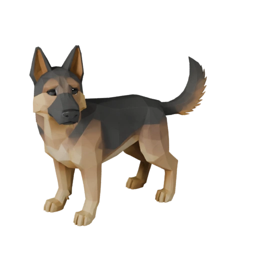 Modelo 3D de Pastor Alemán Poligonal Bajo - Asset de Juego para Unity con FBX