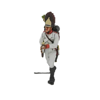 3D-Modell eines Grenadiers der Französischen Kaiserlichen Garde in Uniform, mit Musketen, hoher Bärenfellmütze und Rucksack.