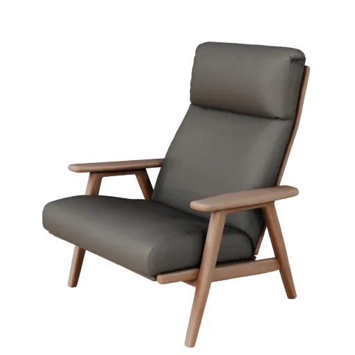 Modern Lounge Chair Realistic 3D model, home interior, three-quarter studio render, wood detail.