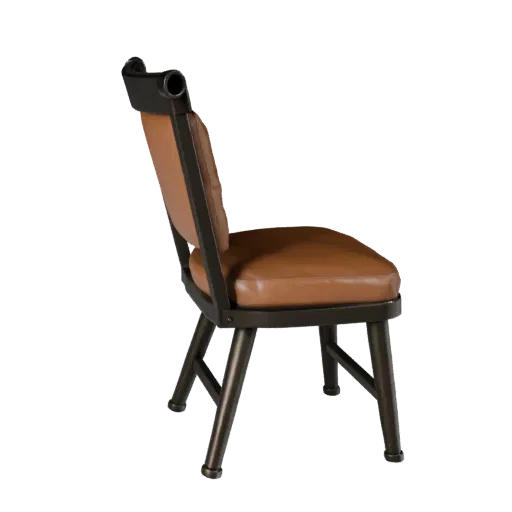 Industrial Accent Chair 3D model, home interior, three-quarter front view, Unity viewport, wood detail.