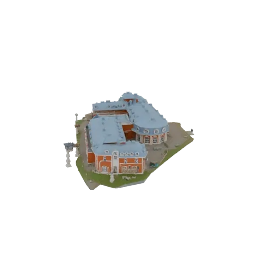 3D model of the Palace of the Grand Duke of Moscow, showcasing its red brick facade and blue roof.