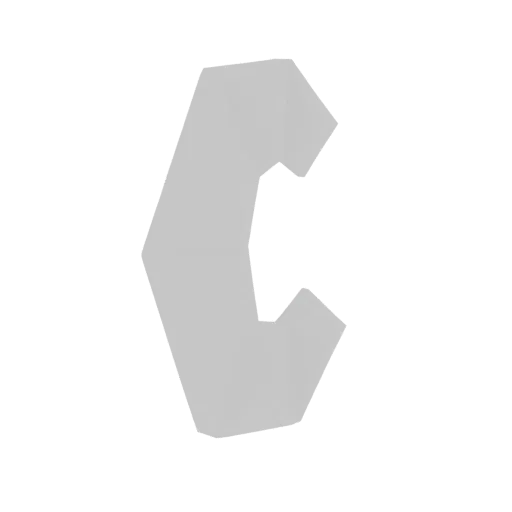 Un rendu 3D d'une lettre 'C' stylisée et géométrique de couleur gris clair, isolée sur fond blanc.