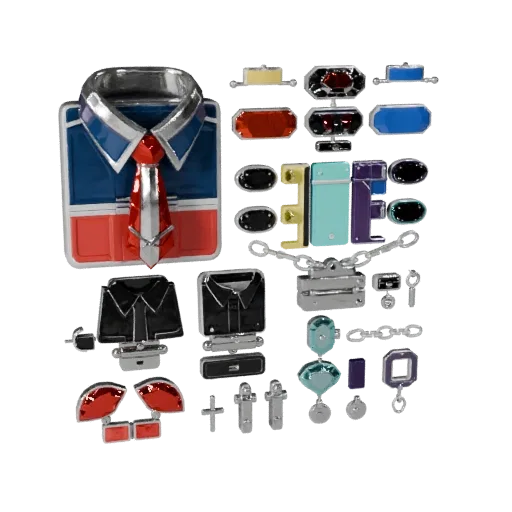 Gem Set Hemdknopf spielbereites 3D-Modell, Top-Down-Studio-Rendering, mit kalibrierter Manschettenknopf-Silhouette und Materi
