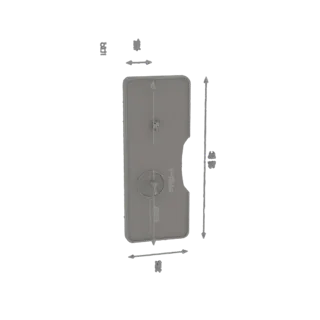 3D model preview of a gray rectangular cover with a semi-circular cutout and a central circular mounting hole.