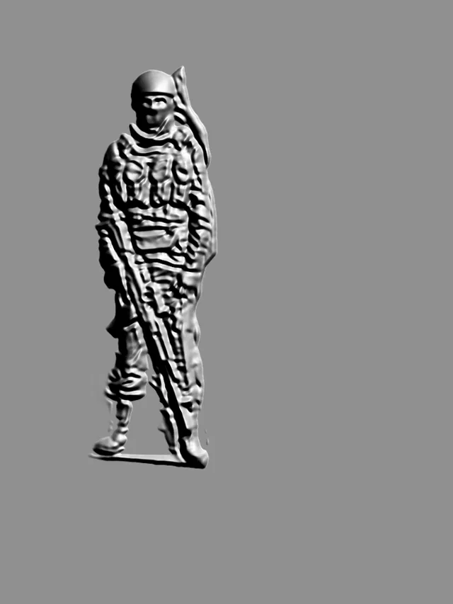 Modèle 3D bas-relief soldat avec fusil, debout