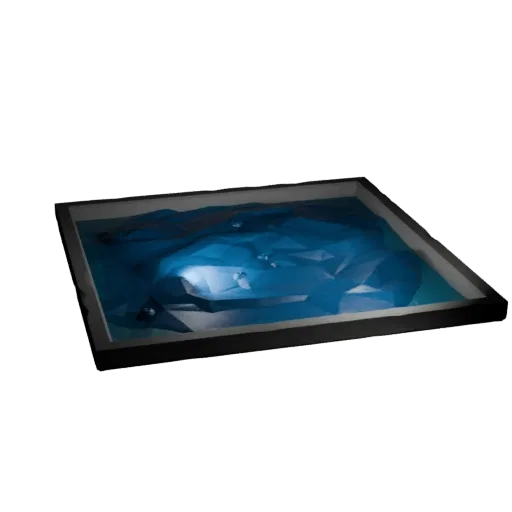 Coastal Tide Pool Set Low Poly 3D model, game viewport three-quarter view, showing wet stone, water edges.