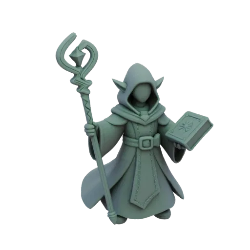 Fantasy Elf Zauberer Defensiv Miniatur STL, Drei-Viertel-Tabletop-Rendering, Harz-druckbare Zauberer-Miniatur mit Stab, Zaube