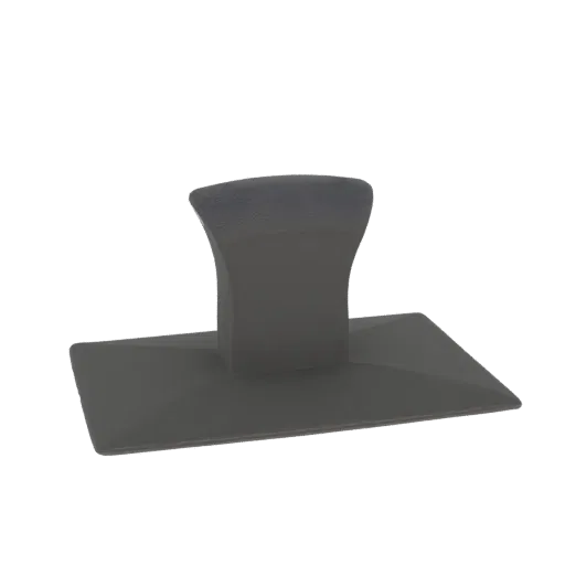 Renderização do modelo 3D de um manípulo em T cinza escuro com base retangular, apresentado contra um fundo branco.