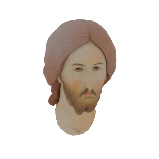 3D model render of a Jesus Christ bust with brown hair and beard, rendered in a classic artistic style.