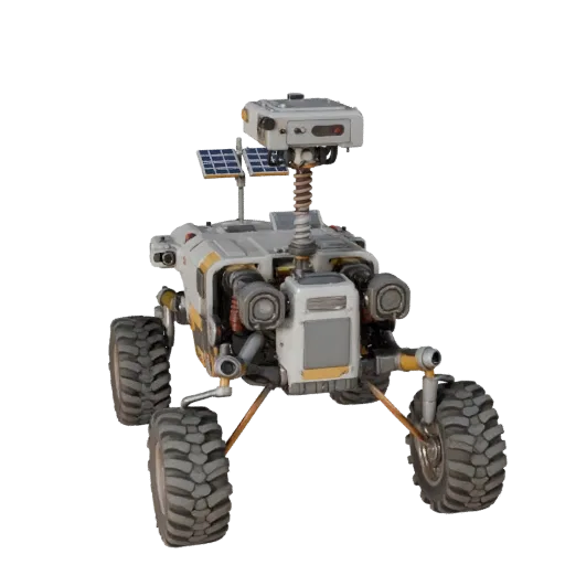 Prospector Planetary Rover 3D model, three-quarter front view, Unreal Engine viewport, showing detail and scale.