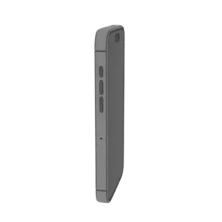 Side view of a sleek, modern gray smartphone 3D model against a black background.