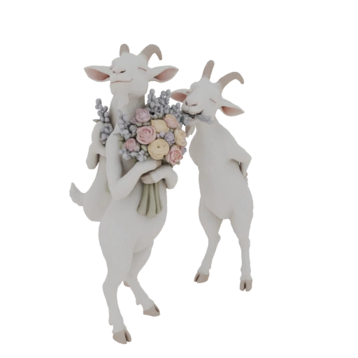 Romantic Goats with Flowers Figurine